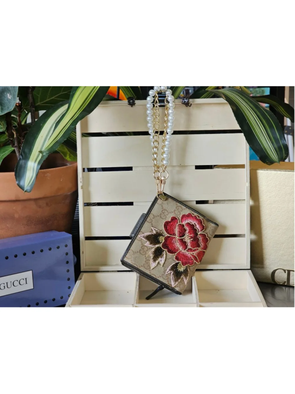Gucci GG Monogram D-Ring Wallet w/Wristlet Strap & Patches Added - Picture 4 of 9